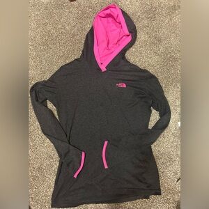 The North Face Women's Charcoal and Pink Hoodie
